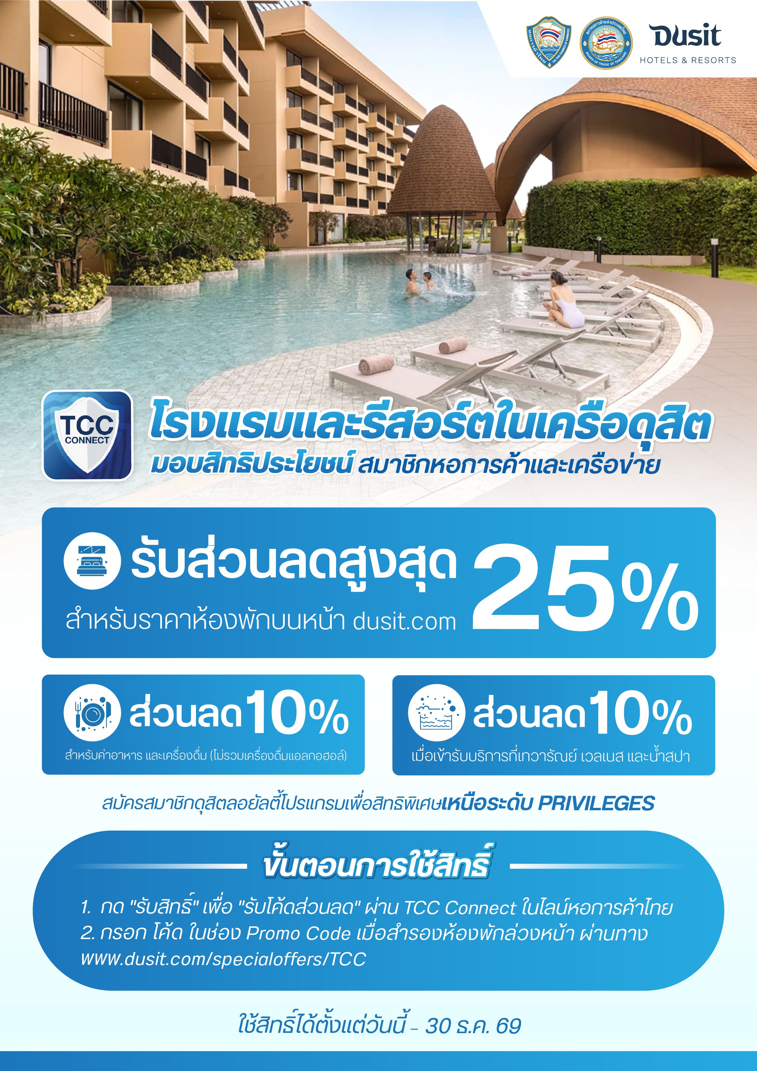 สิทธิพิเศษจากโรงแรมและรีสอร์ตในเครือดุสิต สำหรับสมาชิกหอการค้าไทยและเครือข่าย