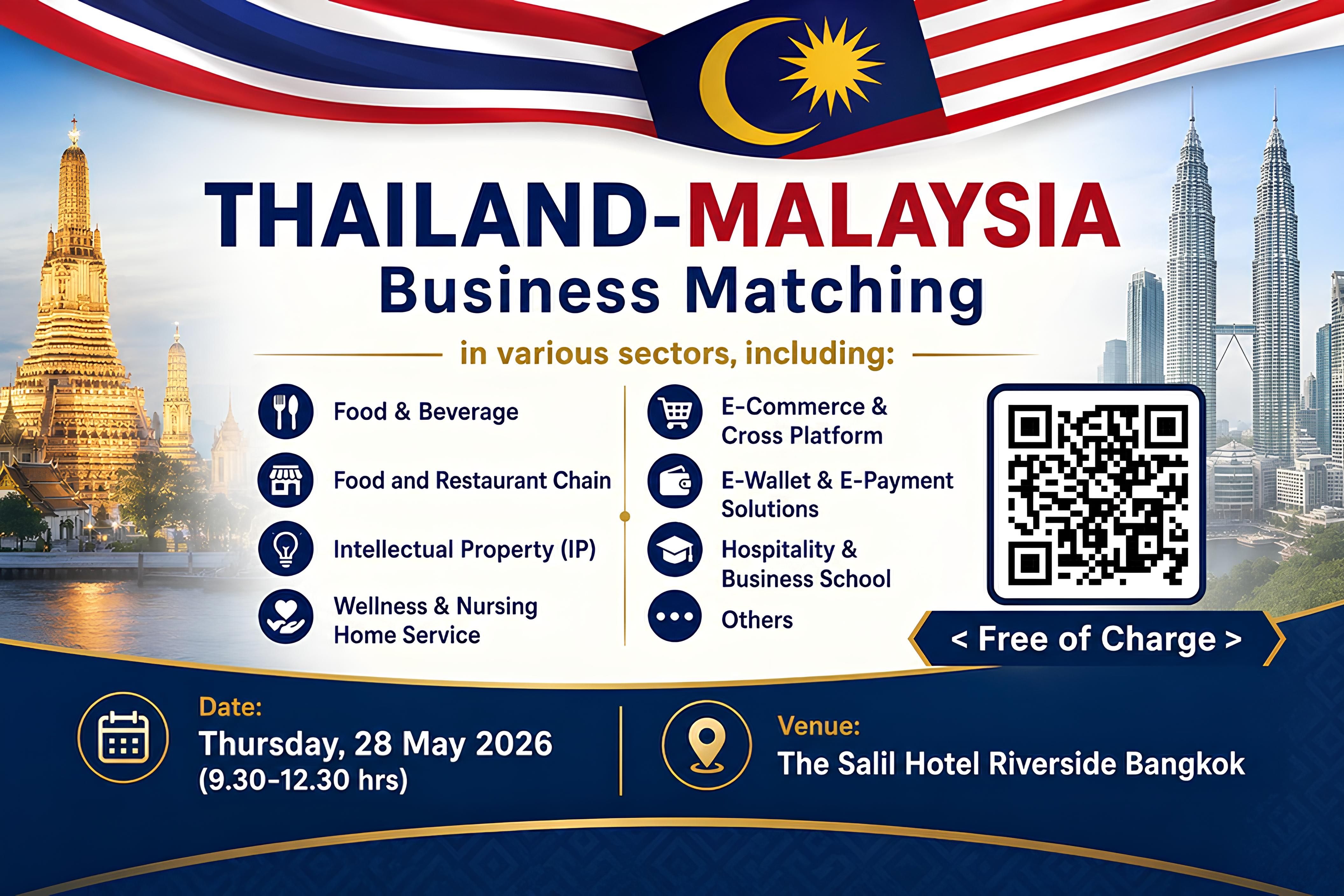 เชิญผู้ประกอบการไทยร่วมงาน Thailand–Malaysia Business Matching พบปะบริษัทชั้นนำจากมาเลเซีย สร้างพันธมิตรธุรกิจ ขยายการค้า การลงทุน และโอกาสทางธุรกิจระหว่างประเทศ