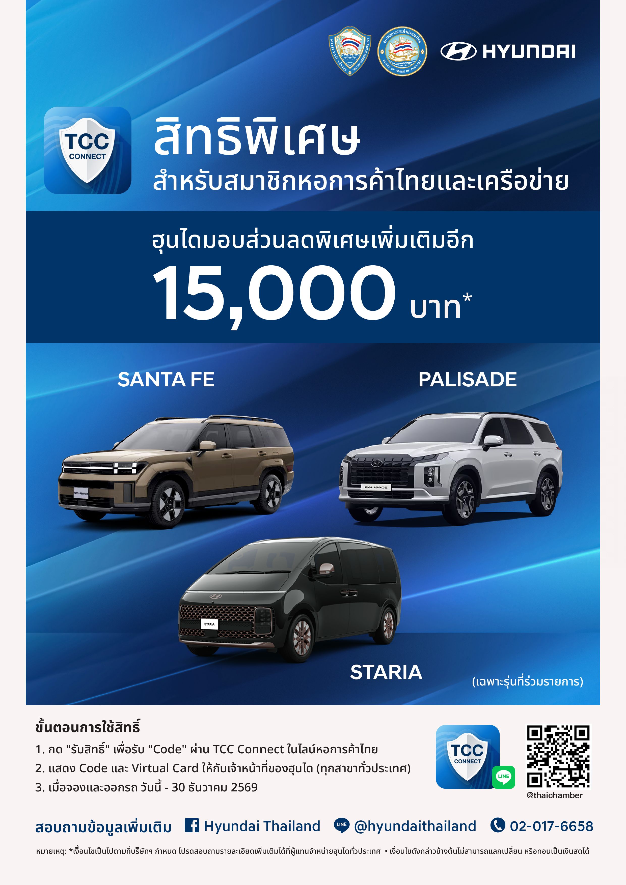 สิทธิประโยชน์จาก HYUNDAI สำหรับสมาชิกหอการค้าและเครือข่าย รับส่วนลด 15,000 บาท*