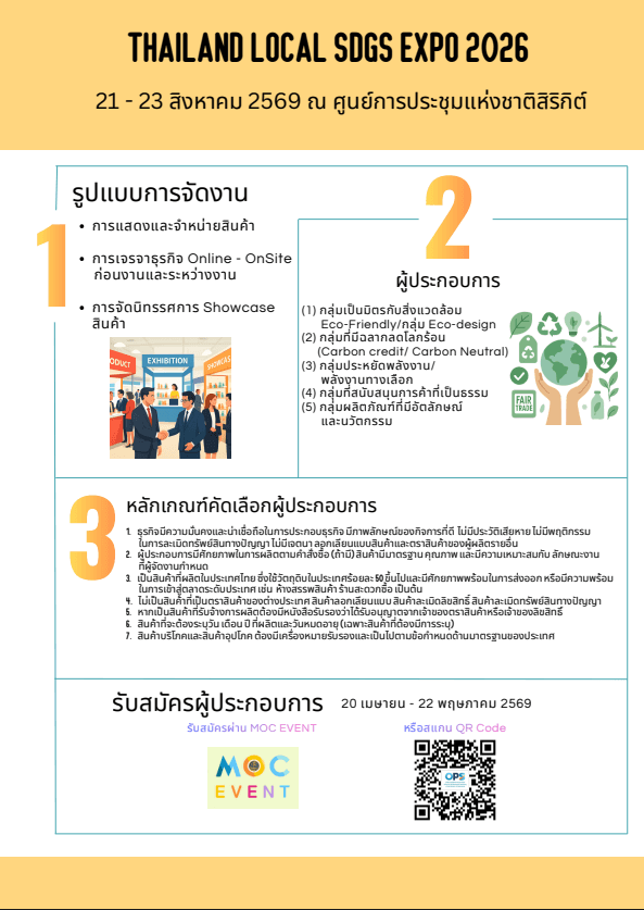 Poster for Thailand Local SDGs Expo 2026, outlining event details, activities, and themes.